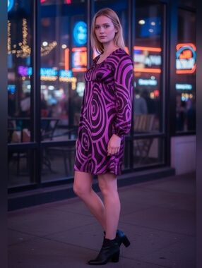 Sandra Angelozzi Women's Empire Waist Silk Midi Dress Purple Black XS